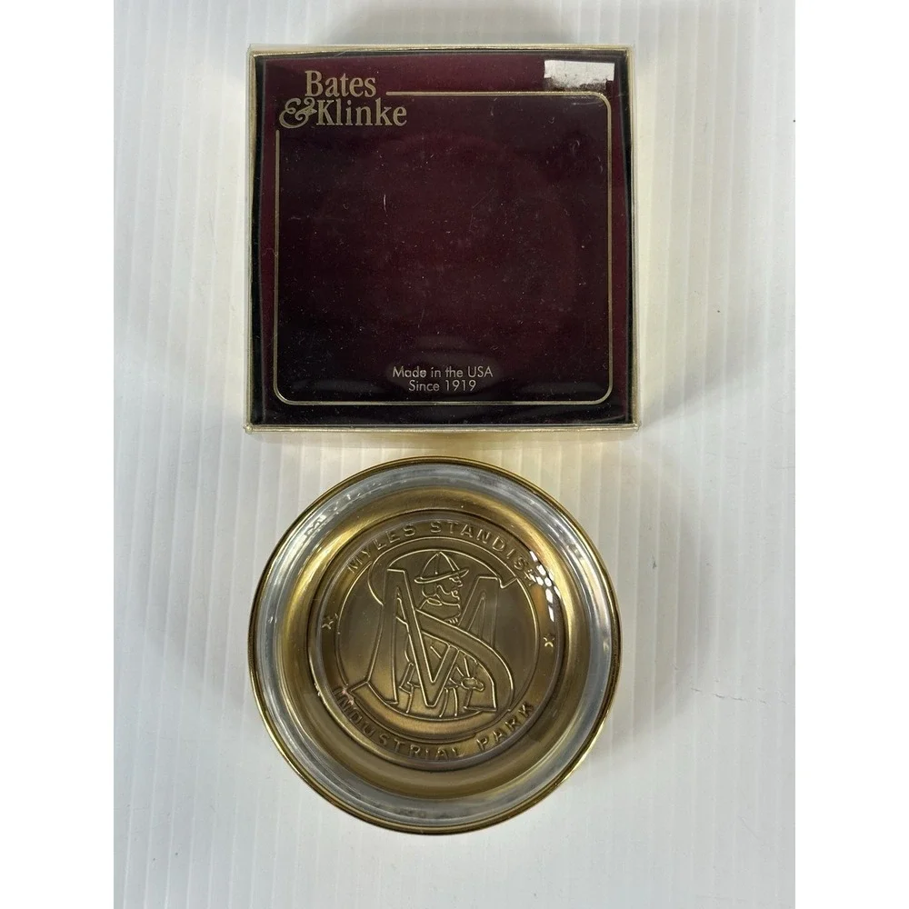 VTG BATES & KLINKE Myles Standish Industrial Park Glass Brass Dish Original Box